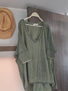 We The Free Olive Green Ribbed Crewneck Top